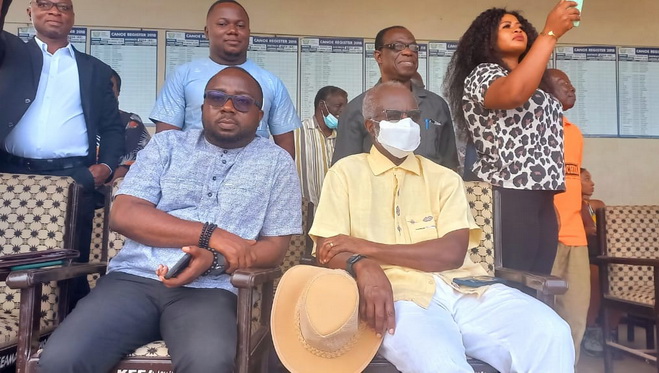 Dr. Paa Kwesi Nduom (right) with the Municipal Chief Executive Officer for the Komenda Edina Eguafo Abrem Municipality, Solomon Ebo Appiah.